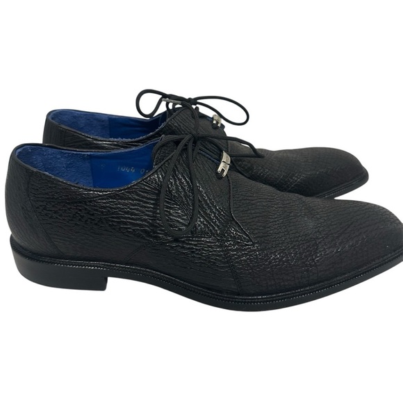 Belvedere Ray Men’s Black Exotic Shark-Skin Lace Up Oxfords Dress Shoes - Picture 1 of 11